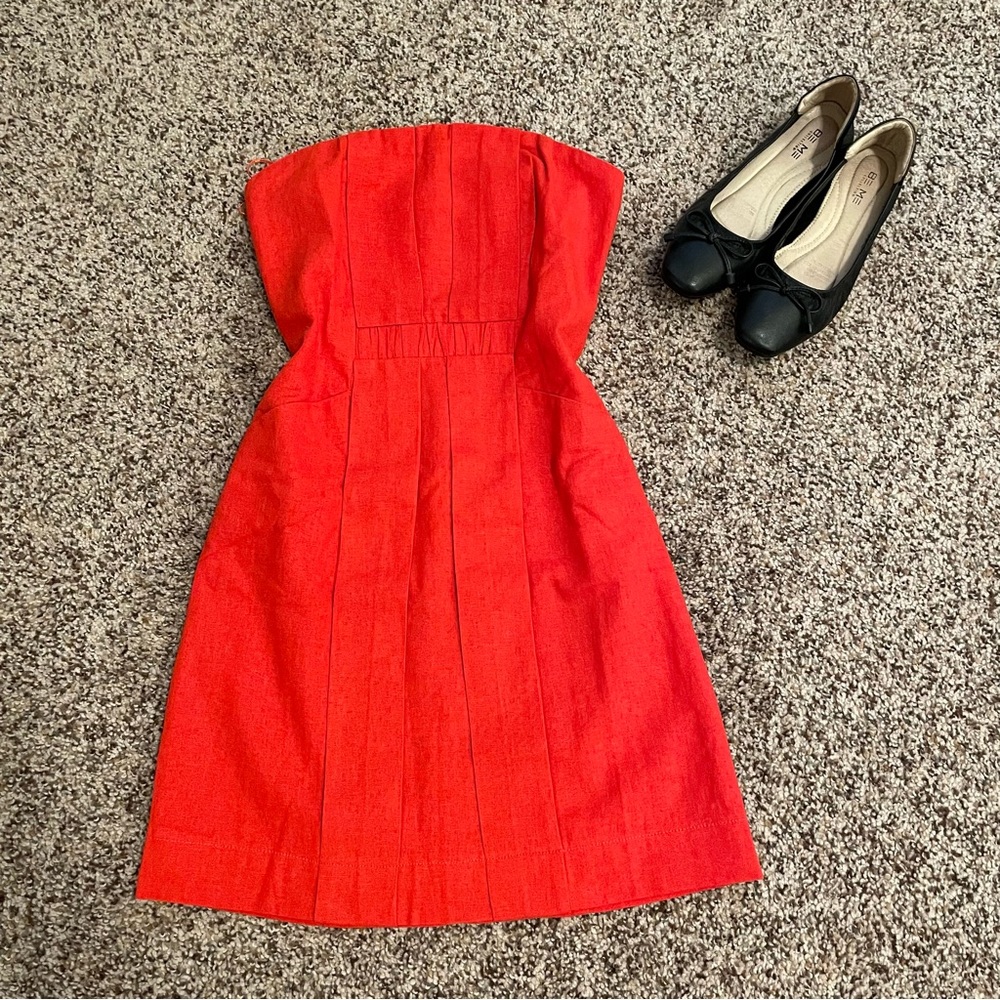 NEW* vintage strapless linen blend dress pleats & pockets